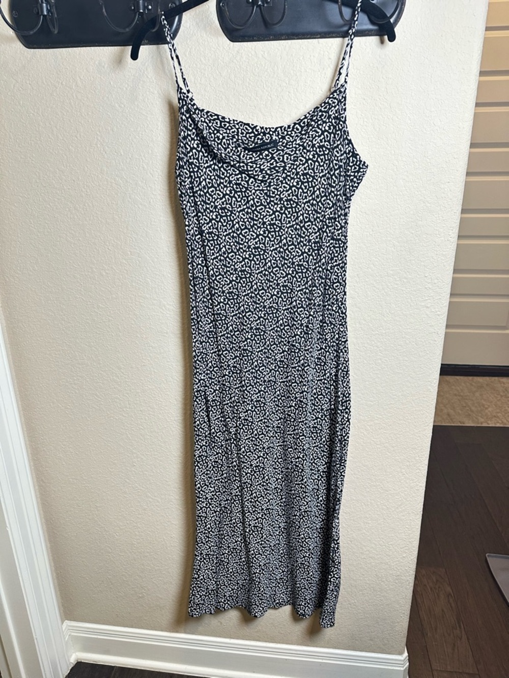 Banana Republic Black and White Leopard-Print Maxi Slip Dress